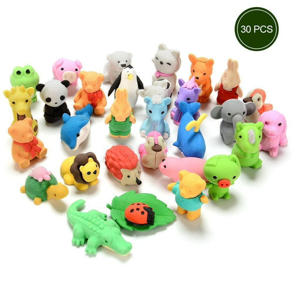 Acekid 30 Pcs Animal Shape Rubber Erasers, Colorful Simulation Toy ...