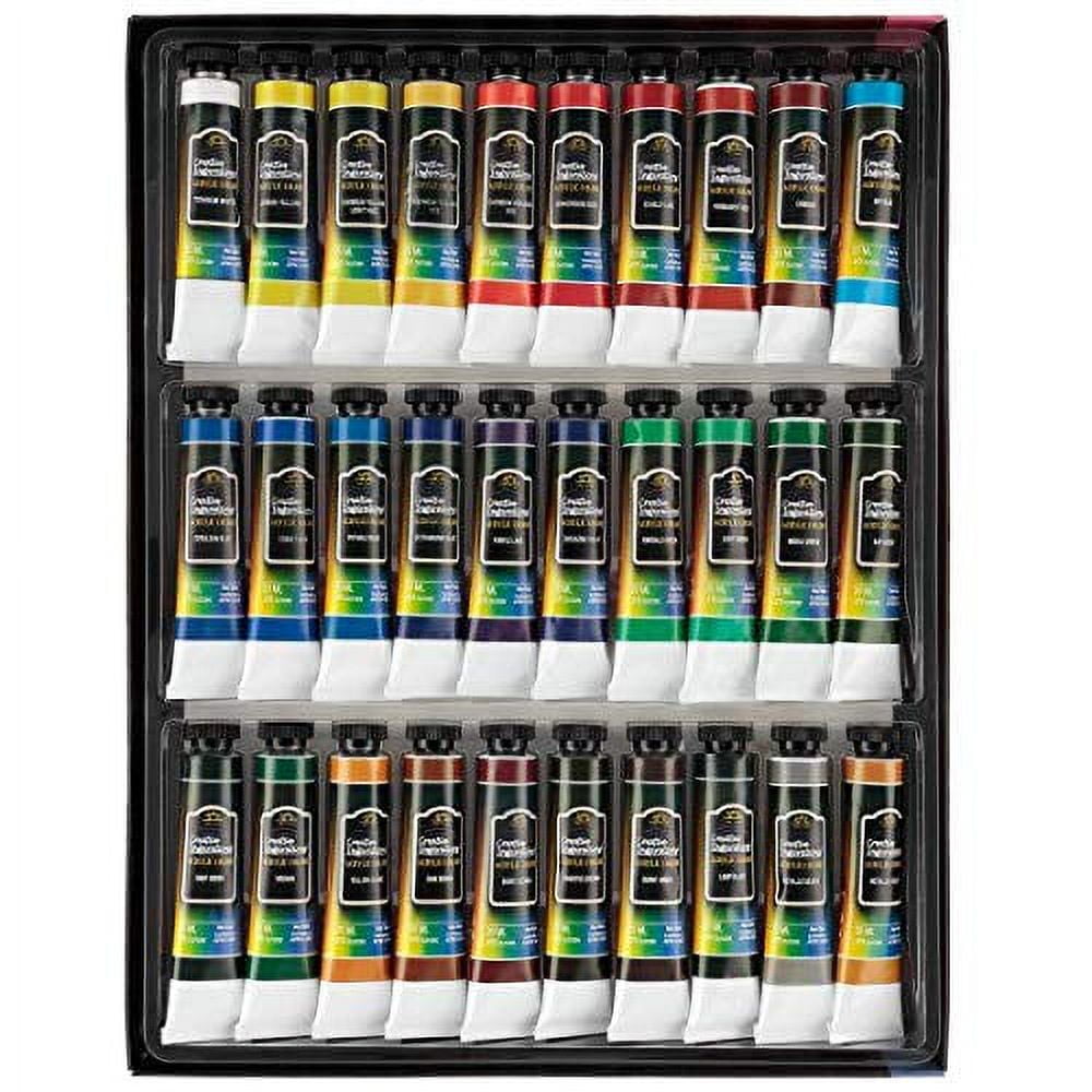 Creative Inpirations Acylic Paint Set - Kaleidoscope Acrylic Paint Set of 30 Assorted Colors, 5-Pack of 11x14" Stretched Canvas, Artist Table Easel & Long Handle Paintbrush Set of 15 w/ Carrying Case