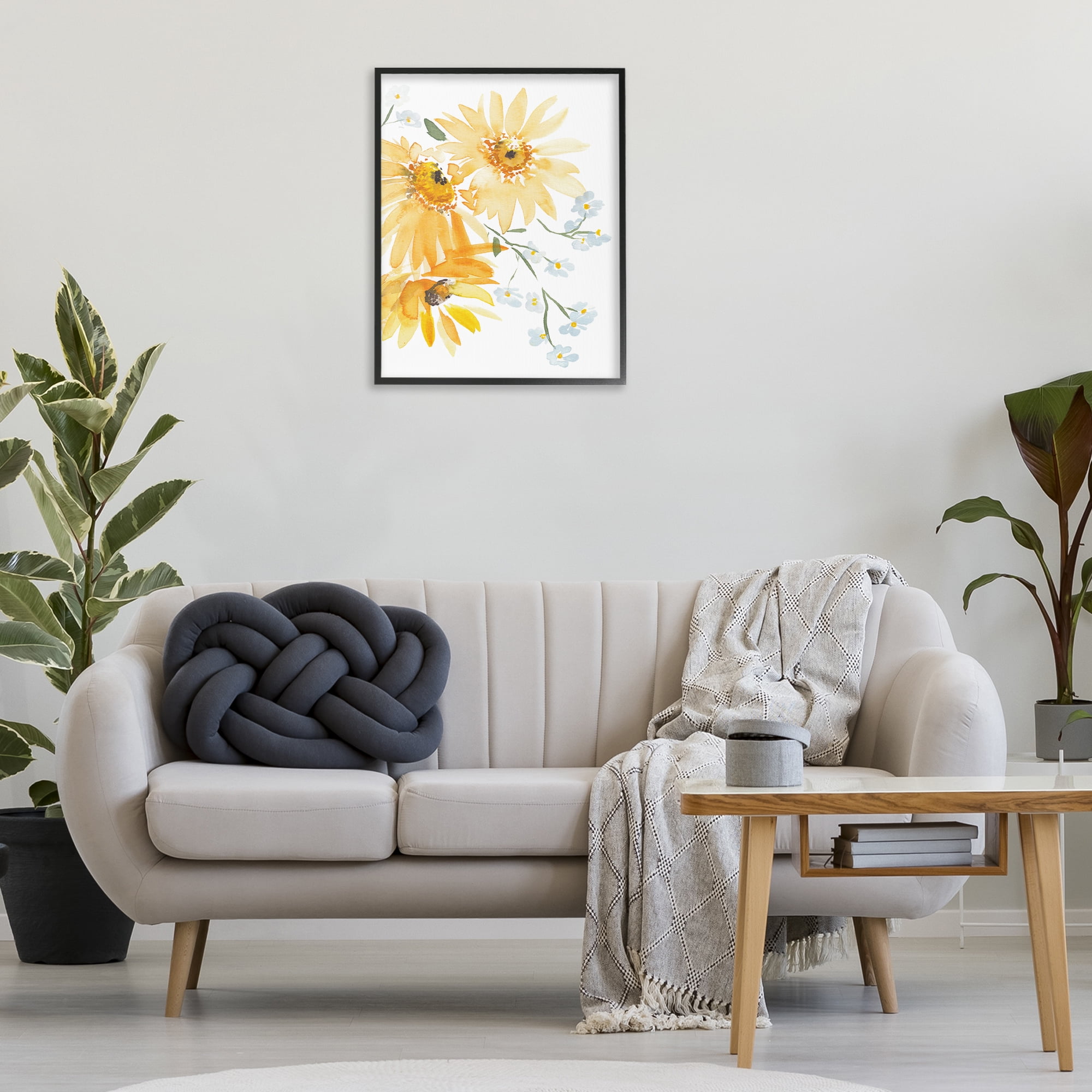 Stupell Industries Modern Yellow Daisies Botanical & Floral Painting Black Framed Art Print Wall Art, 24 x 30
