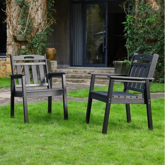 Noble House Outdoor Terrace Dining Chair with Backrest, All-Weather Ergonomic Armchair for Garden, Black, Set of 2