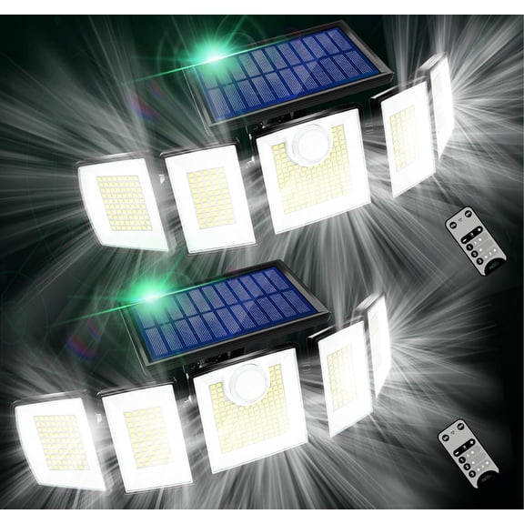 Solar Lights Outdoor Waterproof Motion Sensor - 416 LEDs 3000 Lumens Super Bright 3 Brightness 3 Modes 2400mAh 360° Illumination 32ft Solar Flood Security Light for Outside - 2 Pack