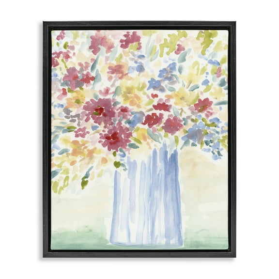 Stupell Industries Soft Blossoms Bouquet Plants & Flowers Painting Black Floater Framed Canvas Art Print Wall Art, 17 x 21