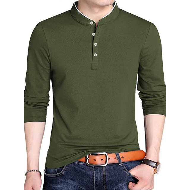 Sunloudy Hombres Primavera Otoño Slim Tops Color sólido Manga larga Cuello alto Camisas con botones Sunloudy moda