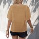 thumbnail image 4 of Camisa de manga corta de encaje Blusa de verano con manga de encaje fluida informal elegante con cuello en V de doble capa Caqui L, 4 of 6