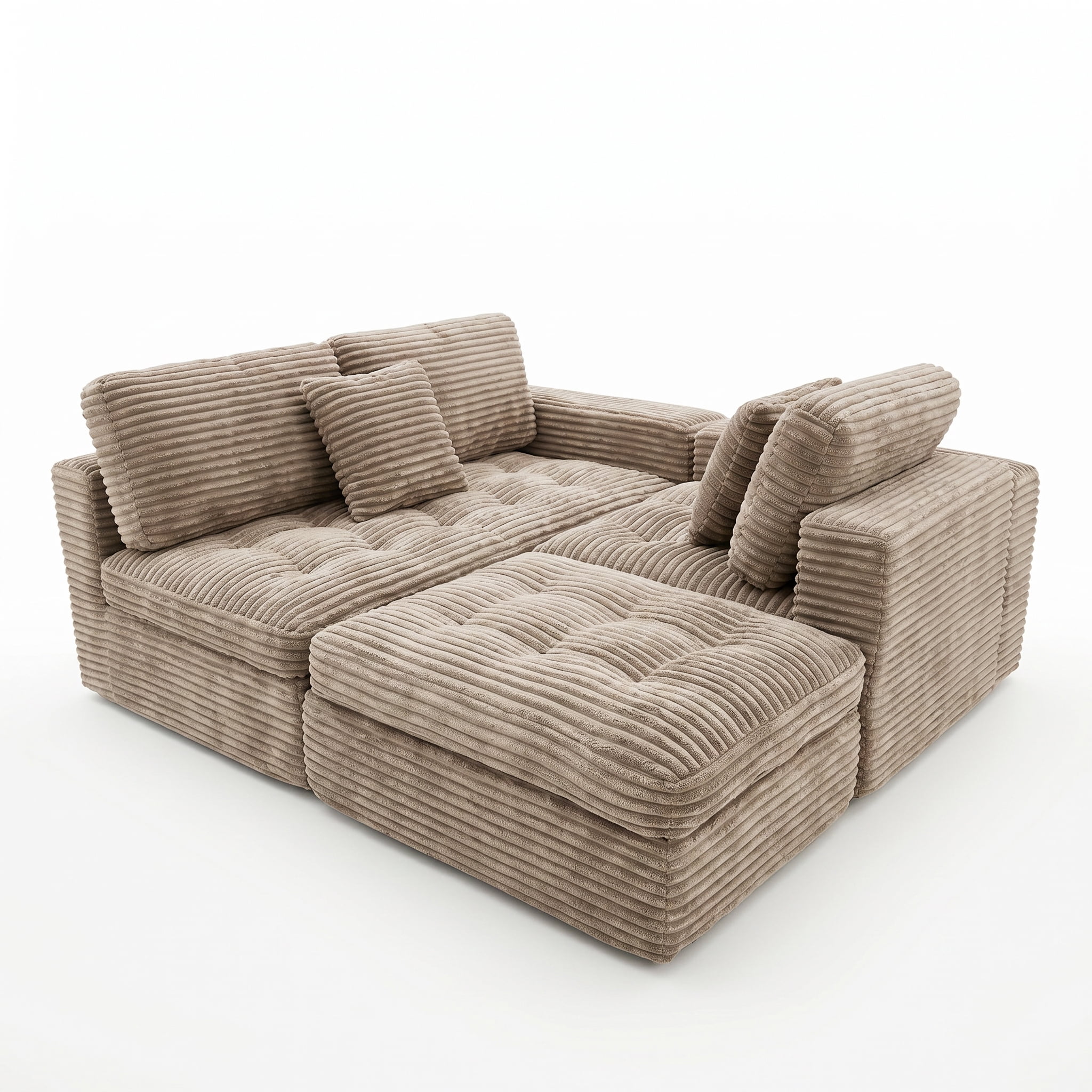 Compressed Pure Foam Boneless Sofa Set with Ottoman, Upholstered Faux Fur Tufted Couch, 3-Seater Floor Sectional Sofa