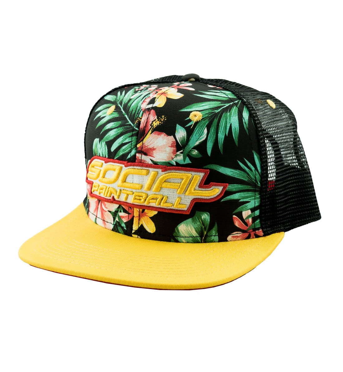 Social Paintball Snapback Hat Black Hawaiian Yellow Bill Trucker