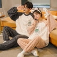 thumbnail image 5 of Pijamas de pareja de otoño e invierno con forro polar grueso y cálido de coral para mujer, conjunto de ropa de invierno para el hogar con bonitos dibujos animados para hombre, 5 of 5