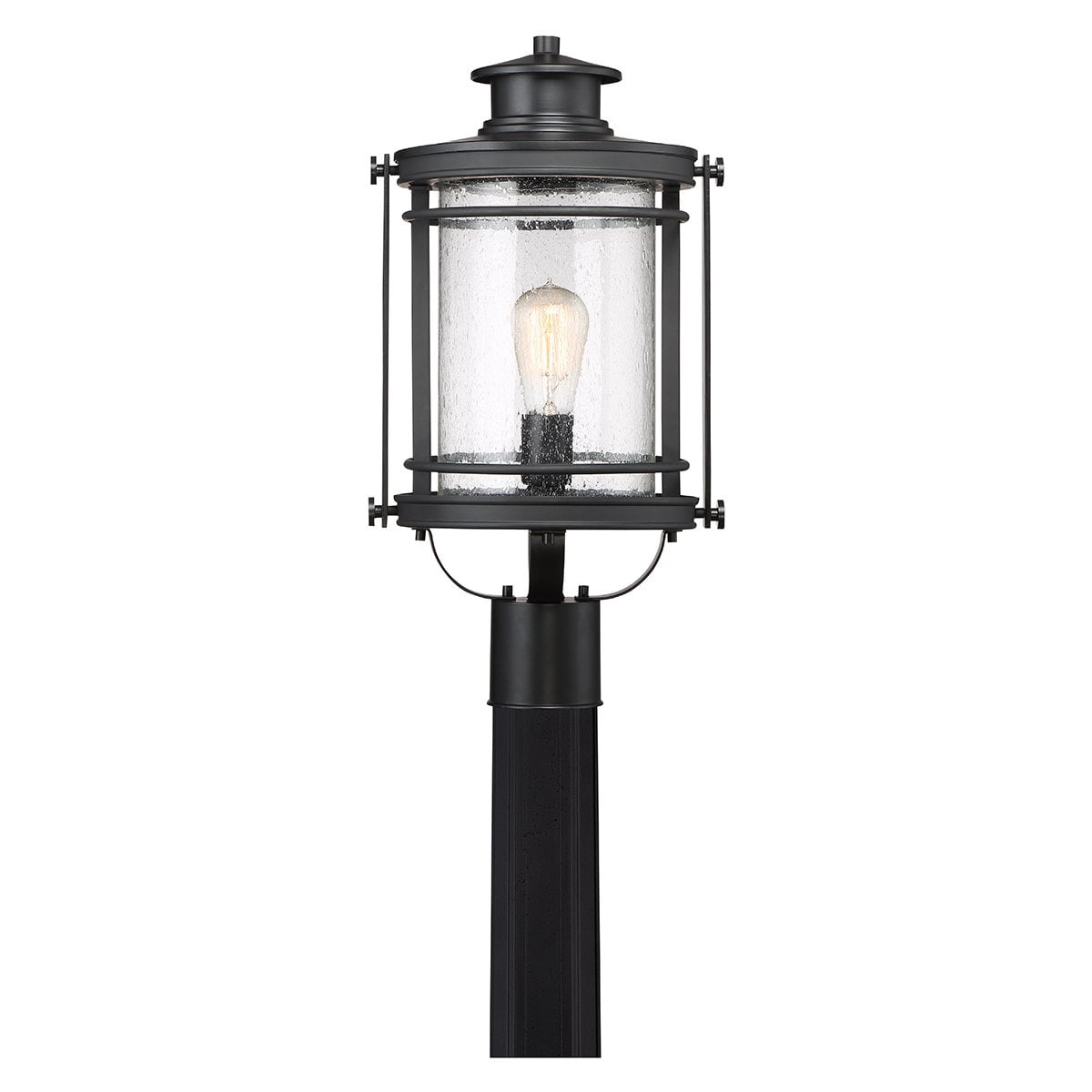 Urban Ambiance Luxury MidCentury Modern Outdoor Post Light, Medium Size: 19.5"H x 10.5"W, with Craftsman Style Elements, High-End Black Silk Finish and Seeded Glass, Includes Edison Bulb, UQL1010