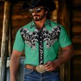 thumbnail image 2 of xfsWaSs Western Cowboy Shirts For Men Retro Printed Short Sleeve Shirt Comfortable Fit Casual Button Down Shirts Festival Party Formal Everyday Wear, 2 of 5