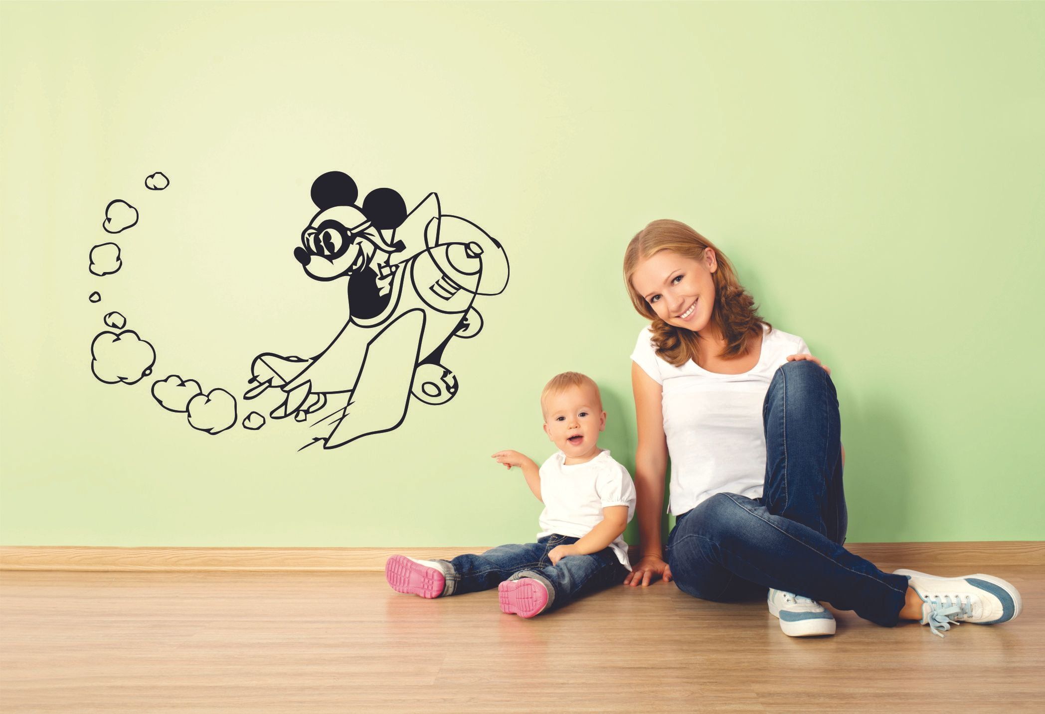 Cute Mouse Pilot Flying Airplane Cartoon Cartoon Wall Sticker Art Decal for Girls Boys Room Bedroom Nursery Kindergarten House Fun Home Decor Stickers Wall Art Vinyl Decoration Size (18x20 inch)