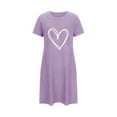thumbnail image 4 of BRGZLK Womens Nightgowns Large Size Cute Heart Print Valentine Short Sleeve Nightgown Round Neck Loose Soft Nightgown Purple XL, 4 of 4