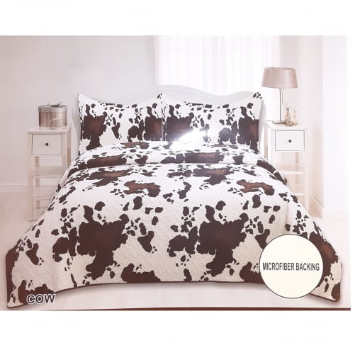 Country Western Design 3 Piece Quilted Bedspread Set Cow Print 3