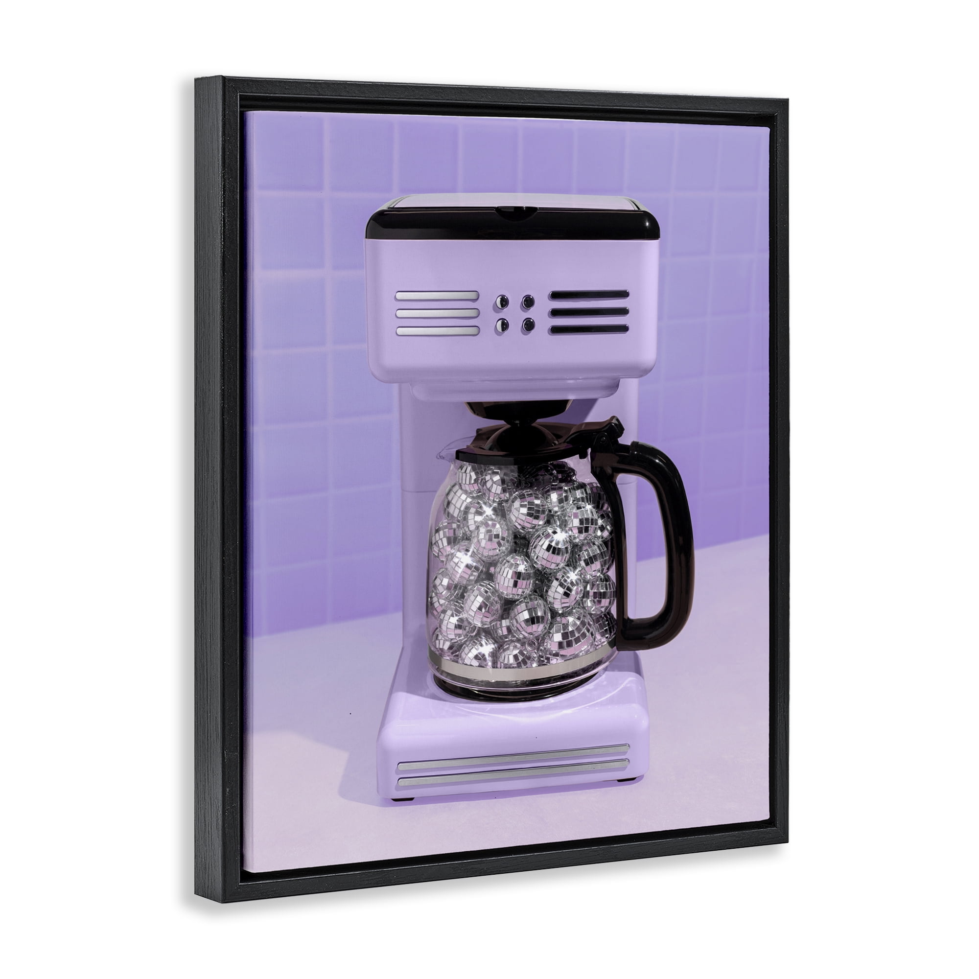Stupell Industries Disco Coffee Maker over Purple Black Framed Floater Canvas Wall Art, design by LISH Creative