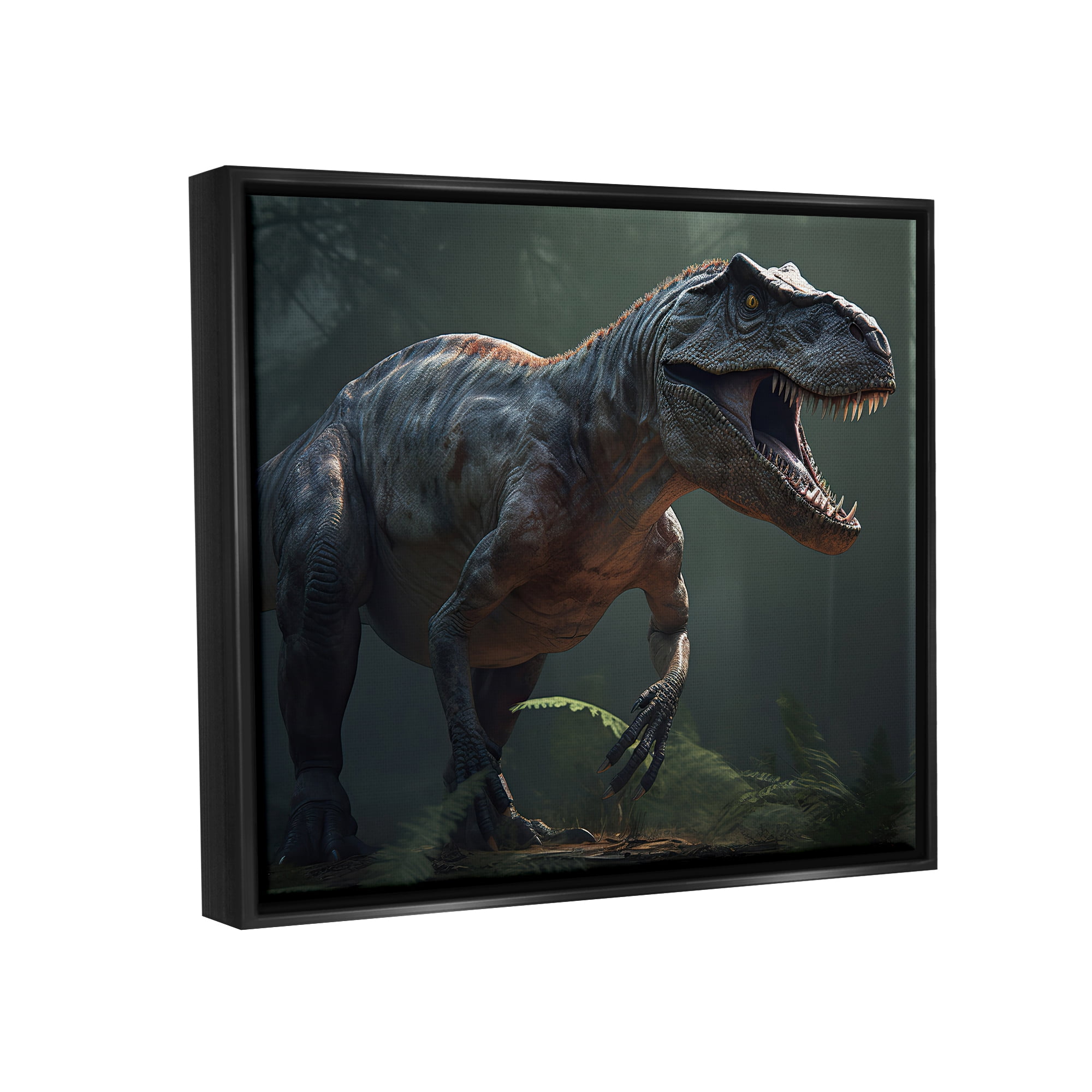 Stupell Industries Detailed T-Rex Portrait Animals & Insects Painting Black Floater Framed Art Print Wall Art, 21 x 17