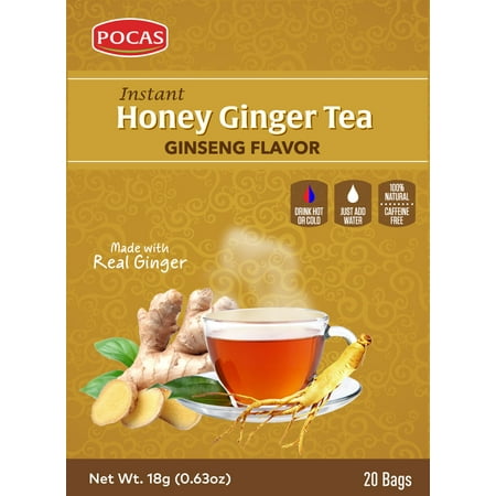 Ginseng Tea 20 Bags - Pocas Honey Ginger Tea, Ginseng, 12.7 Ounce, 20 Bags (Pack of 2)