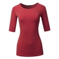 thumbnail image 2 of SSOULM Women's 1/2 Sleeve Silky Stretchy Crewneck Slim Fit T-Shirt Top with Plus Size, 2 of 5