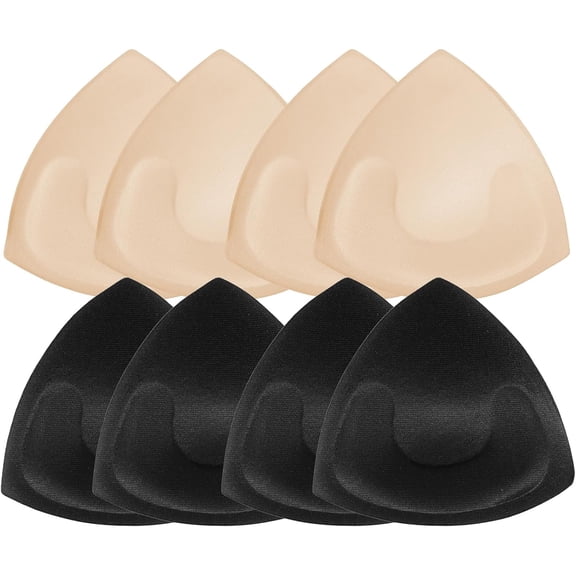 TELOLY 4 Pairs Bra Pads Inserts Sport Bra Removable Sponge Triangle Push up Bras Cups Lift Up Washable Breathable Breast for Woman Swimsuit Bathing Bikini Dresses(Black, Beige)