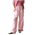 thumbnail image 2 of LEBONYARD Trousers for Women High Waisted,Womens Pants Plus Size Clerance Elastic Waist,Women's Mid-waist Pocket Overalls Casual Pants In Spring and Summer Pink L, 2 of 5