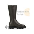 thumbnail image 6 of BLISSFUL STEP Women's Boots Mid Calf Chelsea Boots Platform Block Heel Faux Leather Bootss Coffee 7, 6 of 7