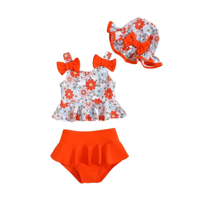Traje de baño Mioglrie Toddler 3T-4T Orange Daisy de 2 piezas