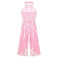 thumbnail image 4 of Hansber Kids Girls Shiny Sequins Jumpsuit Halter Neck Sleeveless Wedding Evening Pageant Party Rompers Pink 8, 4 of 7