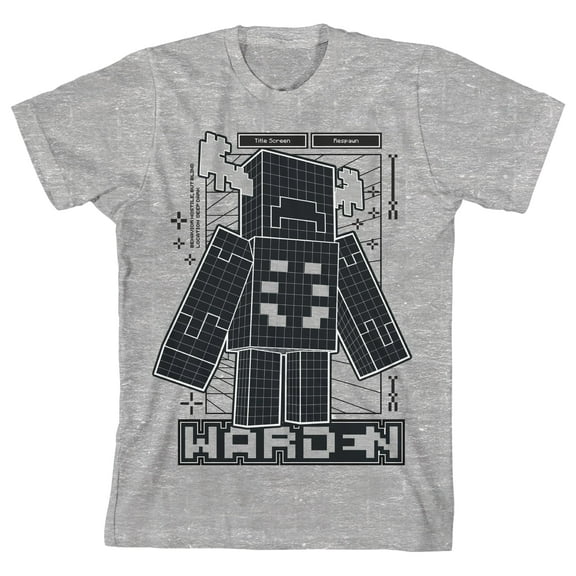 Minecraft Warden Distortion Clash Trend Graphic Youth Boys Athletic Heather Gray T-Shirt-Medium