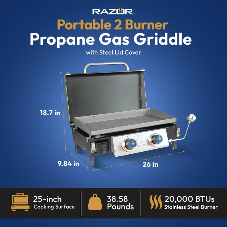Razor 2-Burner Portable LP GAS Griddle with Lid