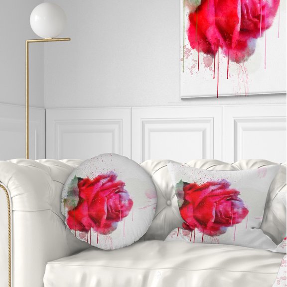 Designart Watercolor Red Rose Illustration - Floral Throw Pillow - 12x20