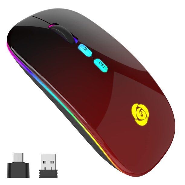 Mouse CC Store LED inalámbrico Bluetooth 5.1 y 2.4 GHz negro-rojo