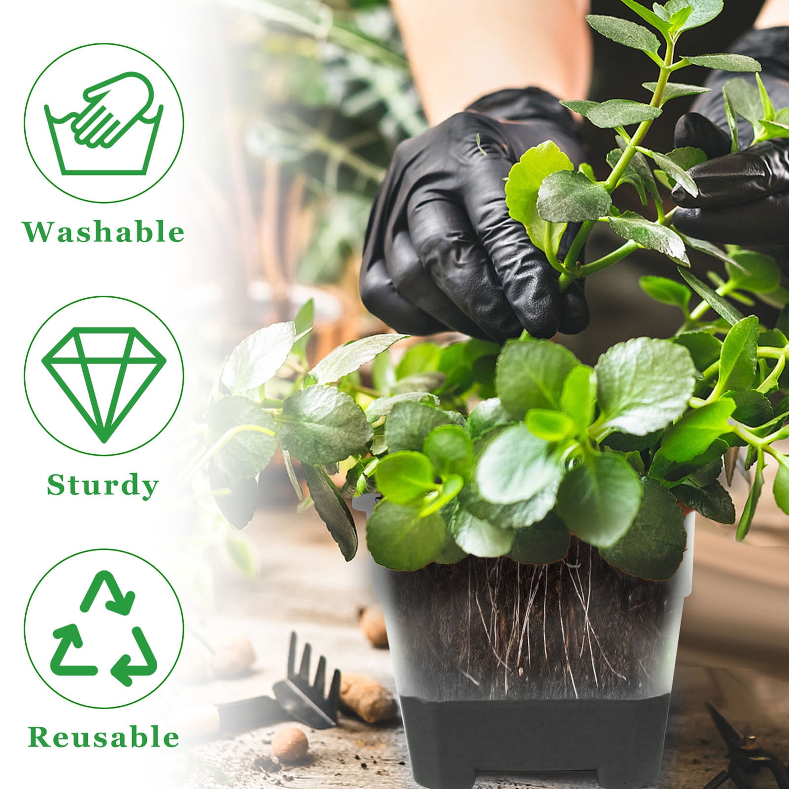 Riousery 20 Pcs Square Silicone Nursery Pot Planters Variety Pack Reusable Seed Starting Pots with Drainage Holes for Indoor Outdoor Plants Gardening Black 3.94 inches / 10 cm