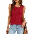 thumbnail image 2 of FRSASU Womens Tank Tops Summer V Neck Pleated Sleeveless Blouses Casual Fashion Going Out Vest Tops Red, 2 of 6
