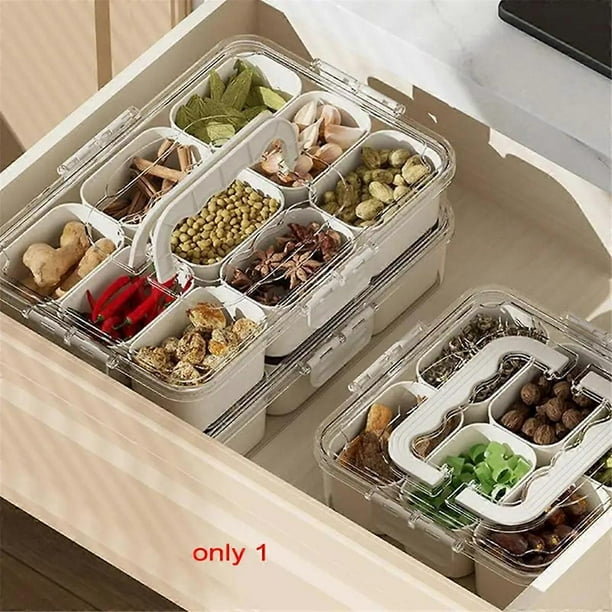 Grids Divided Serving Tray Storage Box Portable Sub-Format Seasoning Separator Box Fresh-Keeping Snack Fruits Food Box B