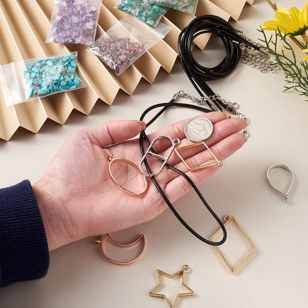 DIY UV/Epoxy Resin Pendant Necklace Making Kits include Alloy Open Back Bezel PendantsWaxed Cord Necklace Making Mixed Color 132x9.6x2mm