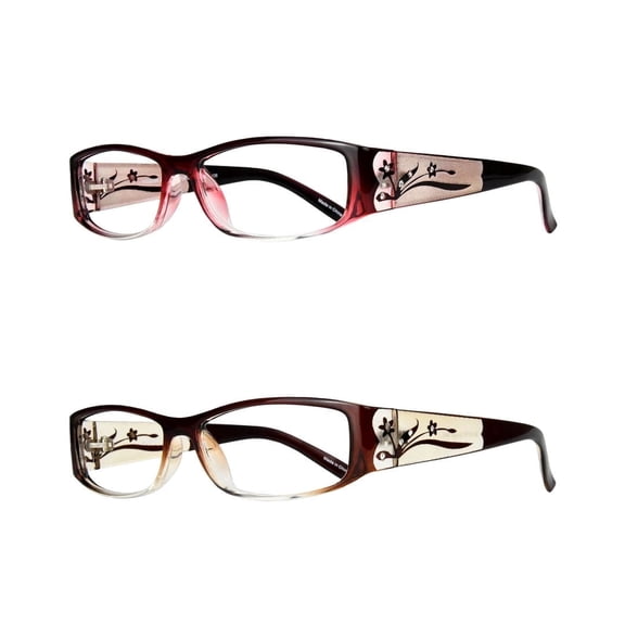 Eyebogo Kaylee Value 2-Pack Women Rectangular Reading Glasses, Burgundy/Brown,  2.50