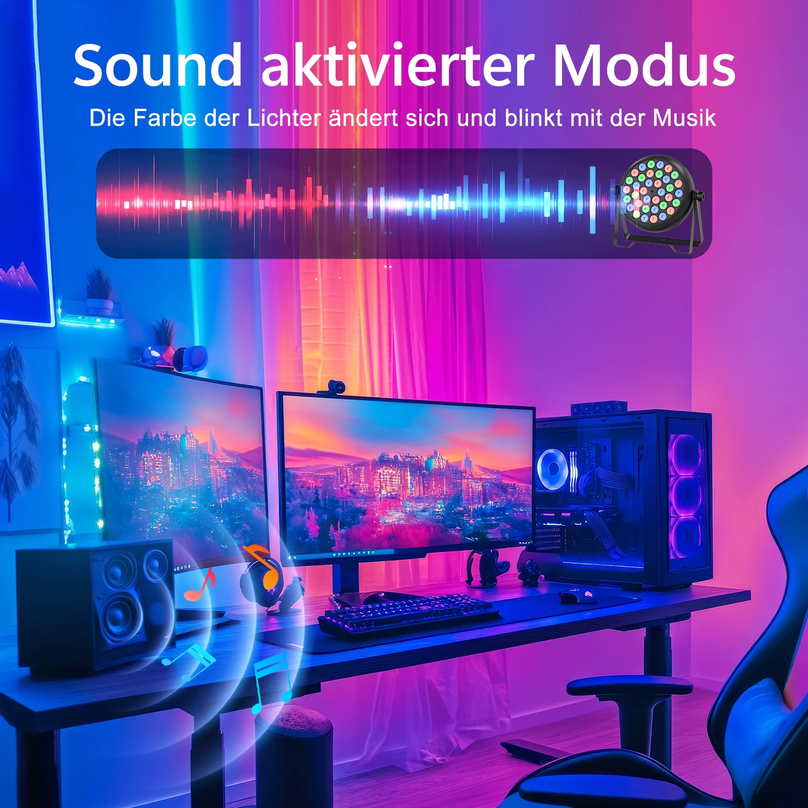 4 Pack 36-LED RGB Par Lights - Sound Active/DMX/Remote Control for DJ, Wedding, Stage & Event Lighting