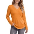 thumbnail image 2 of Wlynlyn Long Sleeve Tops for Women Casual V Neck Loose Fitted Solid Color Textured Knitted Basic Pullover Sweater Shirts(Large,Orange), 2 of 7