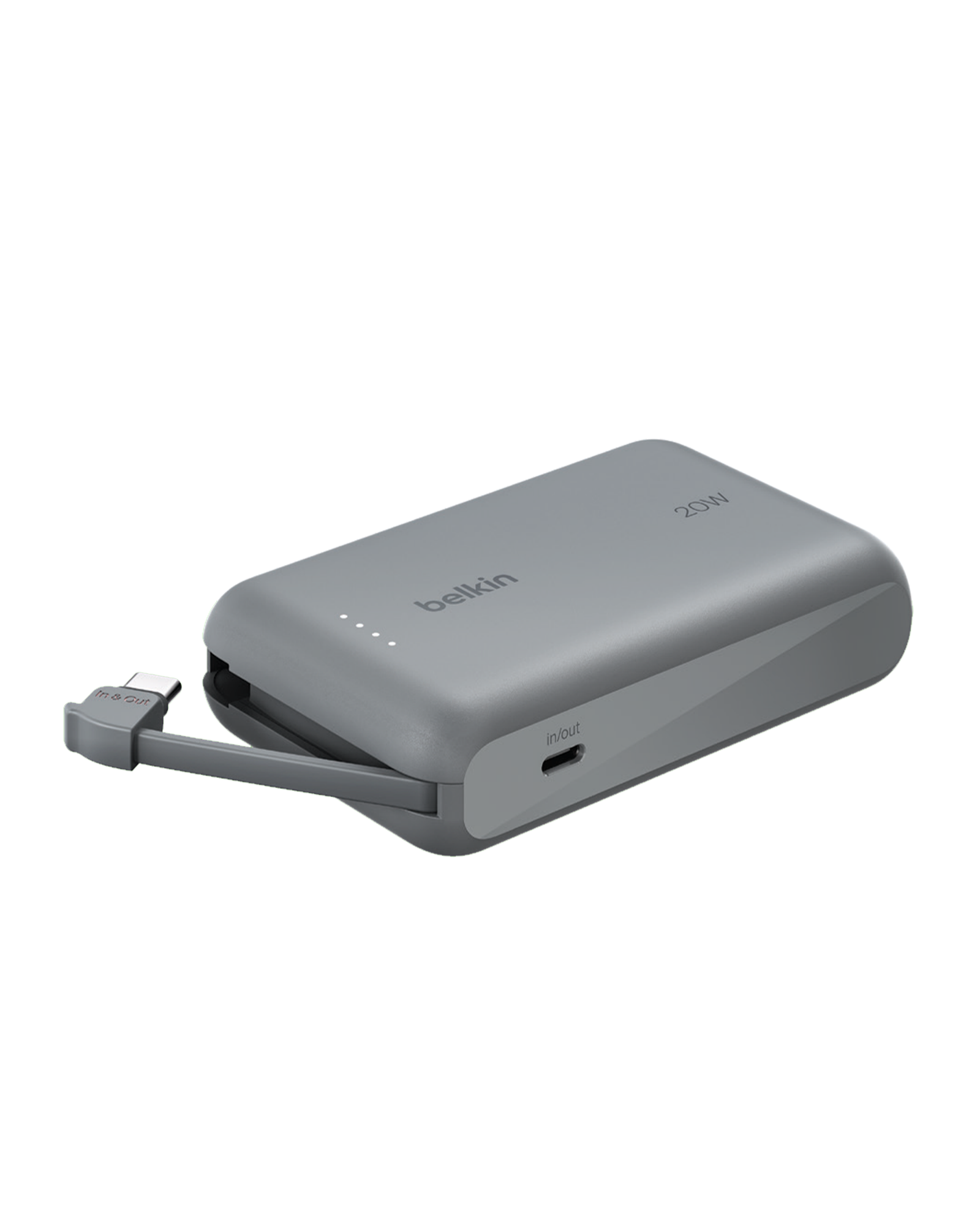 Belkin Portable Charger, Power Bank 10,000mAh with Integrated Cable - 20Watt Fast Charge USB-C Power Delivery, Portable iPhone Charger for iPhone 16 Series, iPad Pro, Galaxy S25, and More - Gray