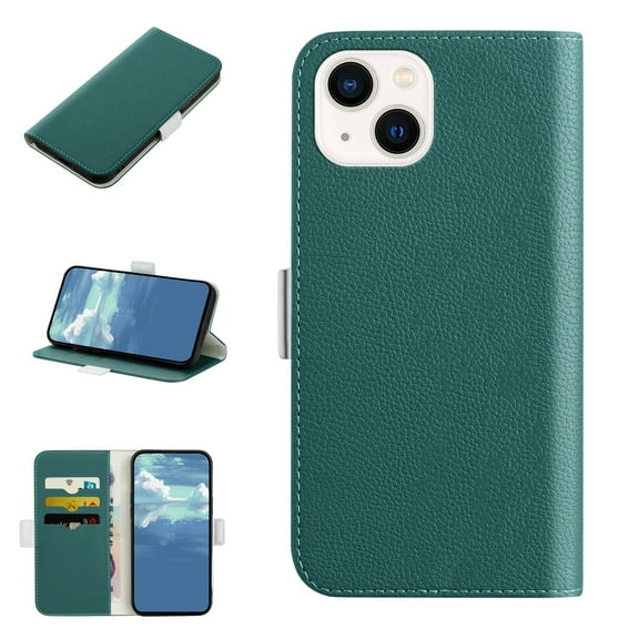 Allytech for Apple iPhone 14 (6.1 inch) Wallet Case,Shockproof Candy Color Lychee Texture PU Leather Magnetic Flip Holder ID Credit Card Slots Purse Phone Cover,Green
