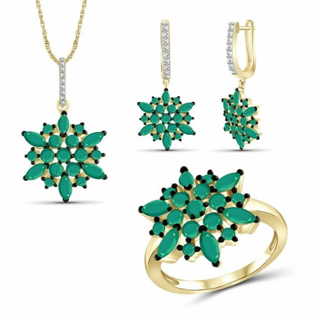JewelersClub 7.00 Carat T.G.W. Emerald 14K Gold over Silver 3-Piece Jewelry set