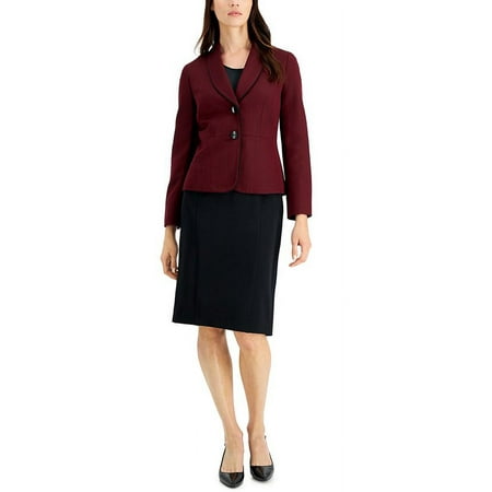 Le Suit Women's Shawl Collar Blazer And SeaPencil Skirt Suit Red Size 14 Petite