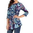 thumbnail image 6 of ZXSXSY Women Floral Print 3/4 Sleeve Buttons Pleated Front Blouse, 6 of 7