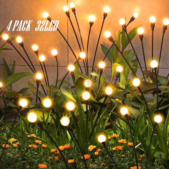 4Pack 32 LED Outdoor Solar LED Garden Lights, Solar Swaying Lights Waterproof, Firefly Light for Outside Yard Pathway Landscape Decorations