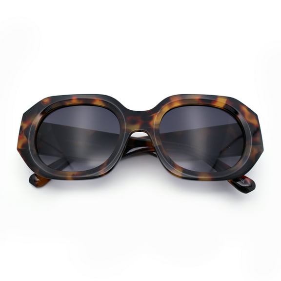Womens Trendy Octagonal Beveled Thick Plastic Round Mod Sunglasses Tortoise - Smoke