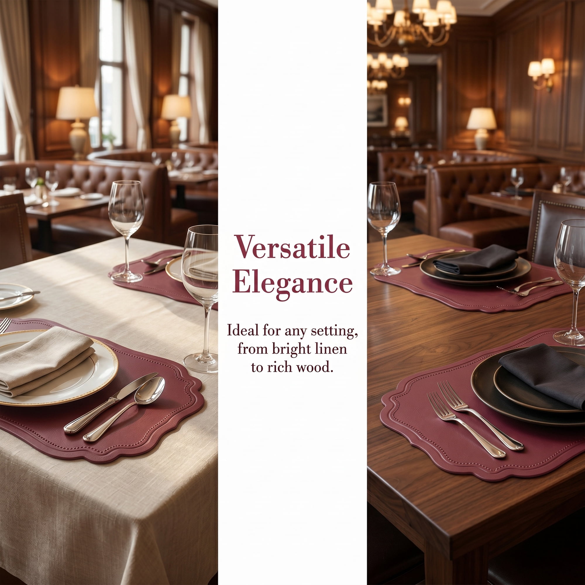 Unique Bargains Set of 6 Solid Placemats Leather Placemats for Kitchen Dining Wine Red