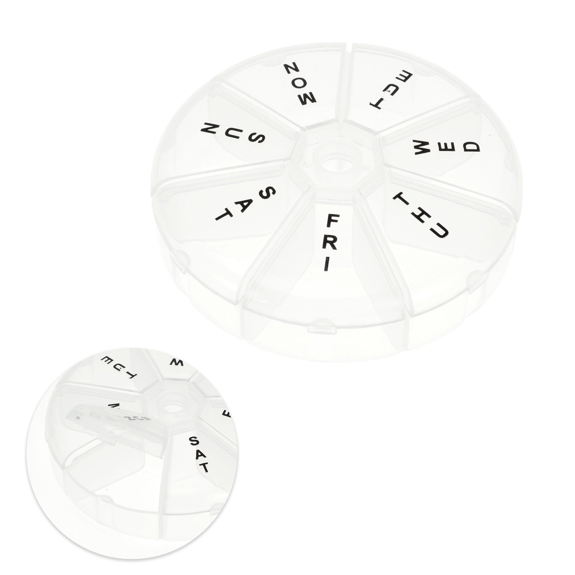 Unique Bargains 7 Grids Round Pill Box for Travel Clear 1 Pc
