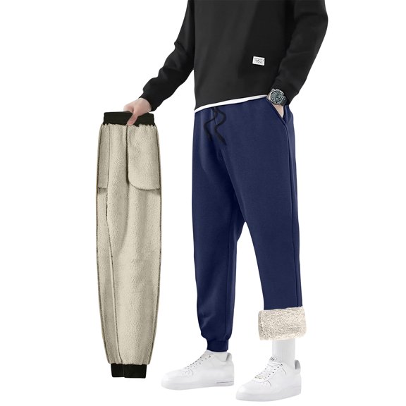 LNZGNM Mens Sweatpants Sherpa Lined Fleece Lined Warm Pants with Pockets Thickened Elastic Waist Drawstring Sweatpants Casual Winter Trousers,Navy XL
