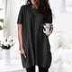 thumbnail image 3 of Camiseta larga para mujer, camiseta larga holgada informal de manga corta con cuello redondo y bolsillos para mujer, color negro XL, 3 of 5