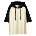 thumbnail image 3 of UVEASISHA Color Block Hoodie for Men Big and Tall Short Sleeve Cotton Drawstring Hooded T Shirt Summer Loose Casual Hoodies Beige L, 3 of 6