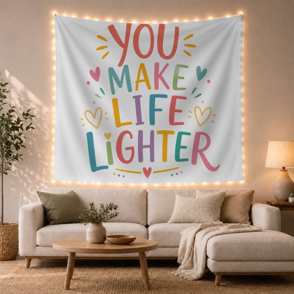 You Make Life Lighter Lettering on White Background, Inspirational Retro for Quote Lovers, Quote Wall Art, Friendship Gift, Tapestry Wall Hanging for Bedroom, Office and Dorm