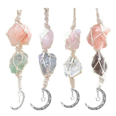 

Hangings Car Charm-Dangling Moon&Healing Crystal Accessories-Rearview Mirror Decorations-Crystal Pendants For Attract Positive Energy Eliminate Bad Luck Promote Balance